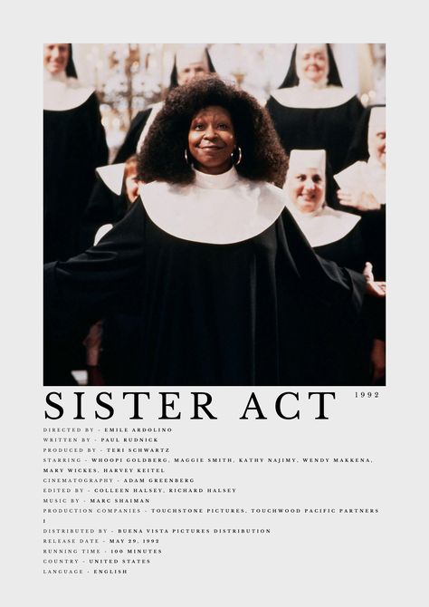 minimalist Sister Act poster by @marinstoodles Sister Act 2, Mary Wickes, Kathy Najimy, Whoopi Goldberg, Sister Act, Maggie Smith, 90s Movies, Chick Flicks, Baby Sister