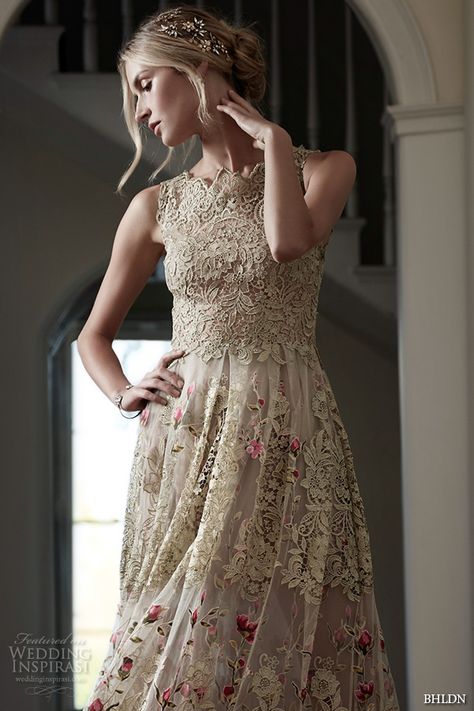 BHLDN Spring 2016 Bridal Collection | Wedding Inspirasi | "Fable" -- Unique & BEAUTIFUL Golden Embroidered Lace With Red Embroidered Roses On The Skirt Of This Pretty Wedding Dress, Sleeveless Bodice With Jewel Neckline····· Tinted Wedding Dress, Embellished A-line Spring Dress, Spring A-line Sleeveless Lace Dress, Spring A-line Floral Embroidered Dress, Luxury A-line Romantic Lace Dress, Garden Wedding Guest Dress, Floral Embellished A-line Evening Dress, Cream And Gold Wedding, Garden Wedding Guest