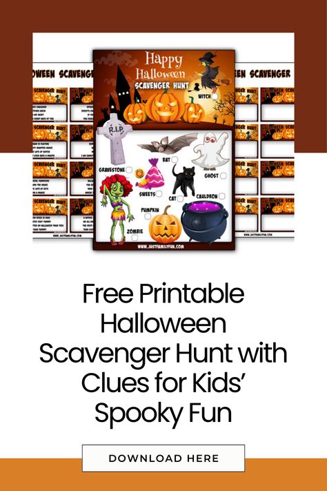 Download the free Printable Halloween Scavenger Hunt with Clues for a fun and engaging Halloween activity! Perfect for kids’ parties or classroom events, this scavenger hunt includes spooky clues that will lead participants through an exciting adventure. Check out more Halloween-themed resources like #LeafTemplates, #HalloweenTemplates, #PumpkinTemplates, and #AdultColoringBooks for additional holiday fun and inspiration! Printable Halloween Scavenger Hunt, Halloween Scavenger Hunt For Kids, Fun Printables For Kids, Free Printable Halloween, Halloween Scavenger Hunt, Blank Templates, Halloween Templates, Halloween Activity, Scavenger Hunt For Kids