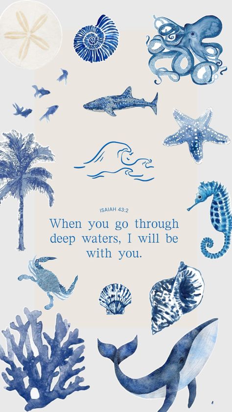 Aesthetic Christian Poster, Bible Verse Blue Wallpaper, Blue Ocean Wallpaper Aesthetic, Cute Ocean Wallpapers, Blue Bible Verse Wallpaper, Coastal Granddaughter Wallpaper, Scripture Wallpaper, Cute Home Screen Wallpaper, Summer Wallpapers