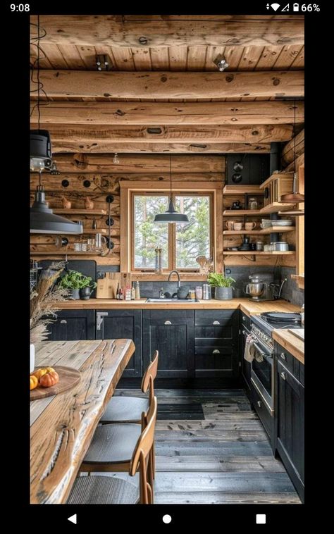 Mountain Cabin Kitchen Rustic, Log House Kitchen, Log Cabin Kitchens Cabinets, Small Log Cabin Kitchens, Mountain Cabin Kitchen, Rustic Log Cabin Kitchens, Cabin Kitchens Rustic, Cabin Kitchen Cabinets, Log Kitchen