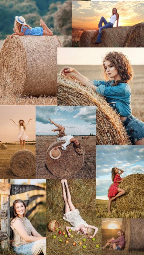 Fun flirty hay bale senior photoshoot Hay Bales Photoshoot, Haybale Photoshoot, Hay Bale Photoshoot, Family Photo Pose, Hay Bales, Senior Photoshoot, Senior Photos, Senior Portraits, Photo Poses