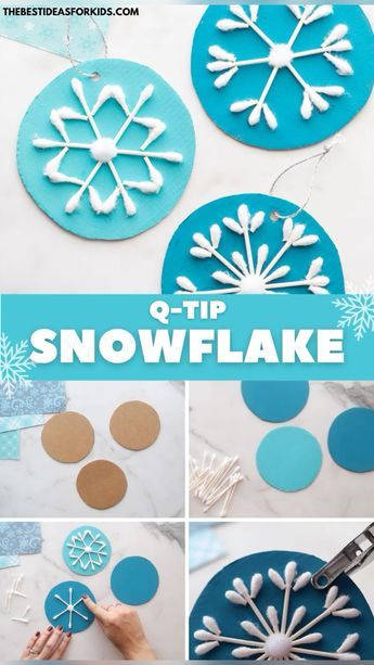 Q Tip Snowflakes, Qtip Snowflake Craft, Christmas Party Crafts For Kids, Quick Christmas Crafts, Arts And Crafts For Kids Easy, Make A Paper Flower, Wall Hanging Ideas, Snowflake Craft, Hanging Ideas