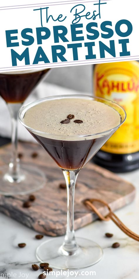 This Espresso Martini is the perfect combo of Kahlua, vodka, and espresso. Easy to make and even easier to drink, this is a great way to celebrate ladies' night in! Espresso Martini With Titos, Martini Expresso Recipes, Coffee Espresso Martini, Stok Espresso Martini, Espresso Martini With Espresso Vodka, Espresso Martini Coffee Liquor, Coffee Martini Recipe Cocktails, Screwball Espresso Martini, Tito’s Espresso Martini