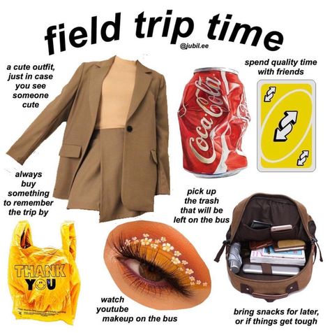 Outfit For Field Trip, What To Bring On A Field Trip For School, Field Trip Outfit Ideas, School Field Trip Outfit, Field Trip Outfit, School Trip Outfit, Brands Outfits, Outfit Ideas School, Band Trip