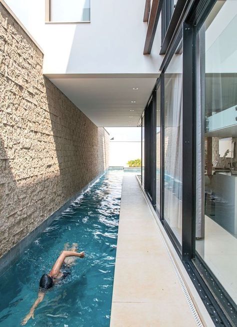 Lap pool inspo. #Lappool #inspo #exterior #minimalism #design #monochrome #masseria #lamia #lighting #puglia #lifestyle #architecture #style #pool Lap Pools Backyard, Lap Pool Designs, Indoor Pool Design, Aesthetic Interior Design, Garden Decoration Ideas, Indoor Pools, Bloxburg Modern, Small Pool Design, Exterior Bloxburg