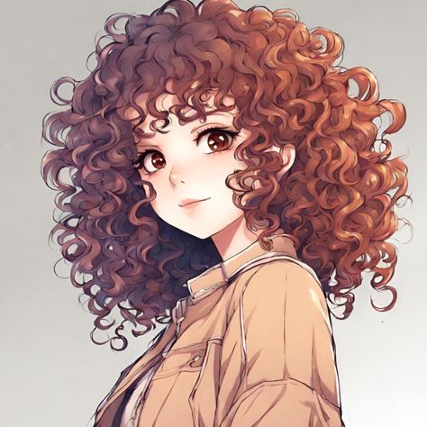 Curly Hair Rendering, Curly Hair Anime Drawing, Girl With Curly Hair Drawing, Anime Curly Hair Female, Curly Hair Art Reference, Curly Hair Girl Drawing, Curly Anime Hair, Curly Hair Drawing Reference, Curly Hairstyles Drawing