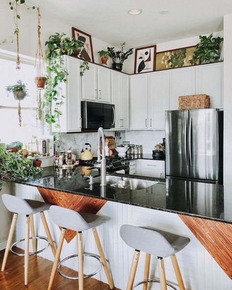 Above Kitchen Cabinet Decor Ideas Plants, Kitchen Cabinets With Space Above, Plant Above Kitchen Cabinets, Above Cabinet Plants, Above Cabinet Plant Decor, Small Open Concept Apartment Decor, Kitchen Cabinet Above Decor, Kitchen Cabinet Plants Above, Basket Above Kitchen Cabinets