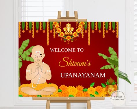 Indian Upanayanam Ceremony Sign | Bratabandha Welcome Sign |  Thread Ceremony Welcome Sign | Janoi Welcome Sign | DIGITAL DOWNLOAD by SimplyStunningPrints on Etsy Thread Ceremony, Ceremony Welcome Sign, Ceremony Sign, Ceremony Signs, Print Store, Personalized Prints, Banners Signs, Web Browser, Text Color