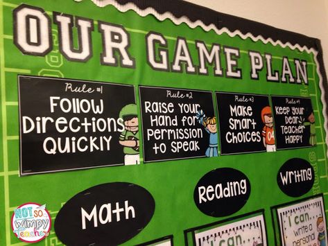 Ten Mistakes Teachers Make Sports Bulletin Boards, Pe Bulletin Boards, School Sports Theme, Sports Classroom, Teaching Rules, Focus Boards, Sports Theme Classroom, Team Theme, Whole Brain Teaching