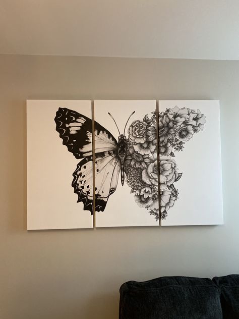 Split Canvas Painting Ideas, Multi Canvas Painting Ideas, Multi Canvas Painting, Hall Painting, 3 Mirror, African Art Paintings, Butterfly Canvas, Baroque Art, Canvas Painting Ideas