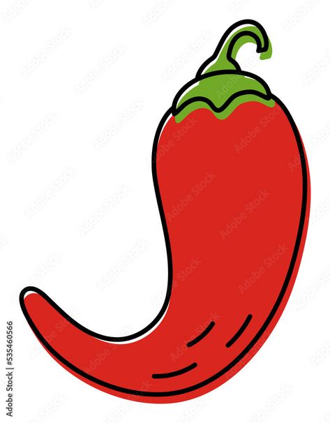 Chili Pepper Drawing, Chile Pepper Drawing, Bell Pepper Painting, Chili Pepper Illustration, Chili Pepper Botanical Illustration, Simple Icon, Hottest Chili Pepper, Doodle Illustration, Chili Pepper