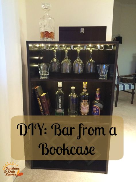 How to make a DIY bar from a cheap bookcase with room for wine bottles and glasses.  A great budget-friendly upcycle! Bookcase Bar Ideas, Diy Liquor Cabinet, Diy Wine Bar, Bookshelf Bar, Low Bookshelf, Cheap Bookcase, Bookcase Bar, Diy Bar Cart, Beautiful Bookshelf