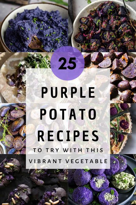 Blue Potatoes Recipe, Purple Salad Recipes, Purple Healthy Food, Purple Potato Salad Recipes, Purple Potato Soup Recipe, Recipes With Purple Potatoes, Purple Mashed Potatoes Recipes, Smashed Purple Potatoes, Ube Potato Recipes