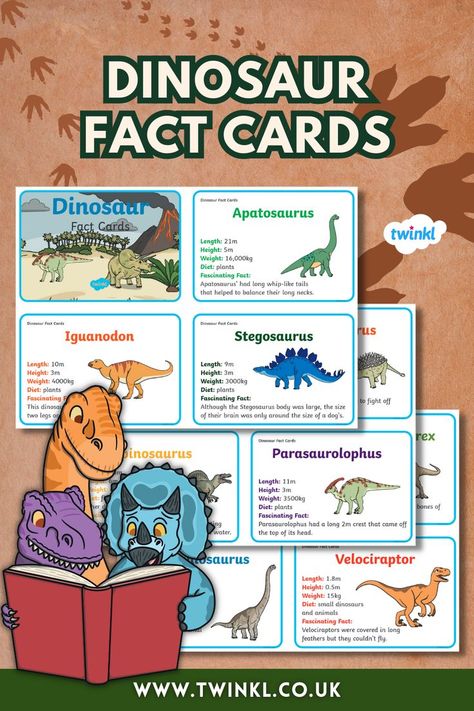 Printable Dinosaur Fact Cards for Kids Dinosaur Facts For Kids, Dinosaur Information, Plant Diet, Dinosaur Facts, Dinosaur Cards, Dinosaur Activities, Cards For Kids, Ancient World, Facts For Kids