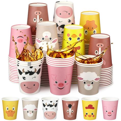 PRICES MAY VARY. Abundant Volume and Versatile Functionality: dive into the party merriment with our pack of 120 pieces of farm animal disposable cups for party; Featuring 6 delightful animal designs with 20 of each type, these cups are not just for drinking purposes, but they also double up as snack cups, gift cups, decorations or photo props adding more charm and vibrancy to your parties while creating unforgettable memories Safe and Reliable Material: we provide safety by 280 Gsm whiteboard p Cow Cups, Barn Birthday Party, Animal Decorations, Farm Animals Decor, Farm Themed Party, Farm Animal Party, Farm Animals Birthday Party, Farm Themed Birthday Party, Barnyard Party