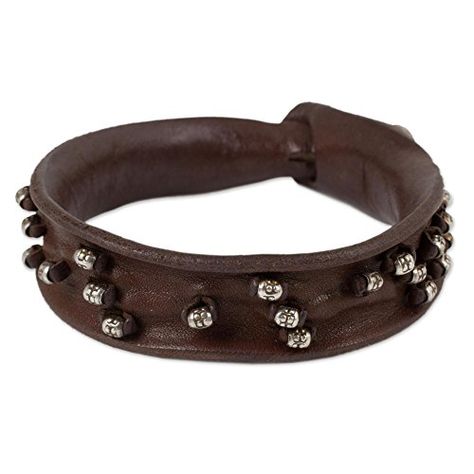 NOVICA Leather Wristband Bracelet with .925 Sterling Silver Accents and Clasp, 7.5", 'Mountain Rock' * See this great product. Mountain Rock, Braid Jewelry, Leather Wristbands, Handmade Earrings Beaded, Wristband Bracelet, Head Jewelry, Hand Drawing, Silver Accents, Boho Bracelets