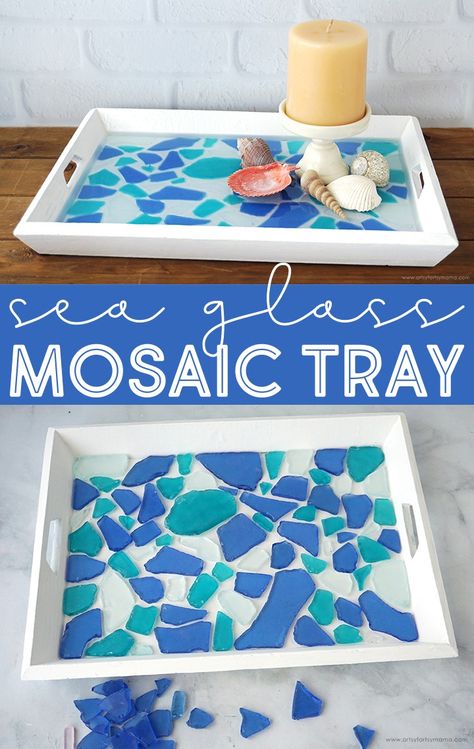 Sea Glass Mosaic Tray #resin #resincrafts #resintutorial #diytray #beachcrafts #seaglass #diyresin #homedecor #beachdecor #mosaic #seaglassdecor #diydecor Sea Glass Resin Art, Glass Mosaic Art Ideas, Sea Glass Art Ideas, Sea Glass Resin, Dremel Ideas, Ocean Theme Crafts, Sea Glass Decor, Sea Glass Mosaic, Mosaic Tray