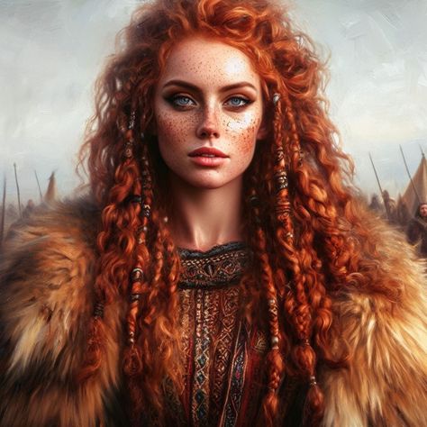 Redhead Viking Women Art, Red Hair Fairy Aesthetic, Red Hair Warrior, Vikings Halloween, Viking Warrior Woman, Viking Braids, Irish Women, Magic Women, Female Inspiration