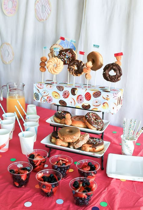 Food display for a donut themed baby shower | How to decorate a donut bar for a brunch baby sprinkle with lots of color! Loving all of these diaper and donut baby sprinkle party ideas and DIY budget friendly shower decorations  #ad #donutbar #babysprinkle #fooddisplay #partyfood Donuts And Diapers Sprinkle, Donuts And Diapers Baby Sprinkle, Donut Baby Shower Ideas, Diaper Sprinkle, Diy Food Display, Donut Pop, Donuts And Diapers, Sprinkle Baby Shower Girl, Sprinkle Decorations