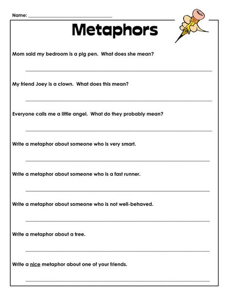 4th Grade Worksheets - Best Coloring Pages For Kids Metaphor Worksheet, Writing Metaphors, What Is A Metaphor, Simile Vs Metaphor, Metaphor Activities, Simile Worksheet, Third Grade Worksheets, Figurative Language Worksheet, Teaching Figurative Language