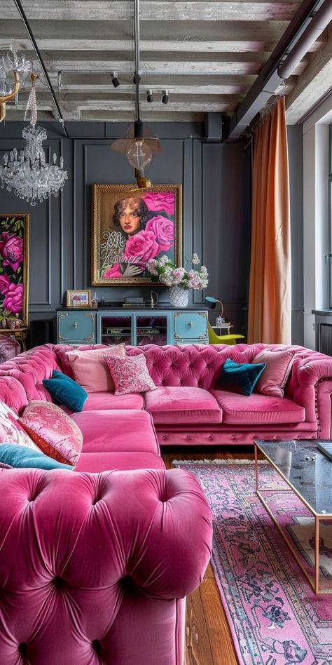 Celebrity Home, Boho Living Room Ideas, Colourful Living Room Decor, Girly Apartments, Living Room Design Ideas, Pink Living Room, Colourful Living Room, Room Design Ideas, Boho Glam