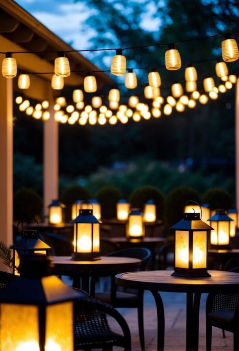 20+ Stunning Hanging Patio Light Ideas To Brighten Your Outdoor Space Patio Light Ideas, Patio Hanging Lights, Outdoor Lantern Ideas, Cage String Lights, Paper Lantern String Lights, Hanging Patio Lights, Edison Bulb String Lights, Copper Wire Fairy Lights, Vintage String Lights