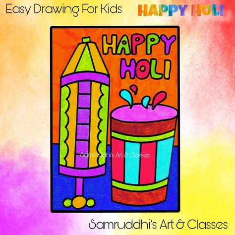 Holi Drawings, Holi Drawing For Kids, Happy Holi Drawing, Holi Art, Holi Drawing, Holi Theme, Theme Drawing, Basic Drawing For Kids, Drawings For Kids