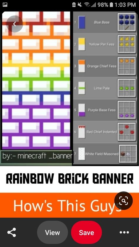 Minecraft Banner Rainbow, Minecraft Pride Banners Tutorial, Banners Minecraft, Minecraft Crafting Recipes, Minecraft Banner Patterns, Minecraft Banner, Minecraft Banner Designs, Minecraft Interior Design, Minecraft Banners