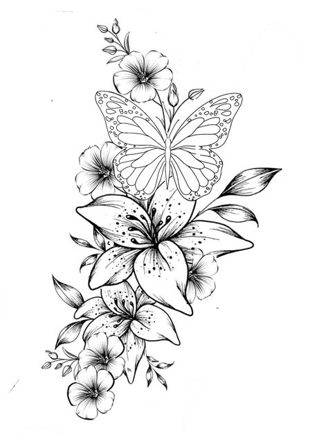 Hibiscus Flower With Butterfly Tattoo, Arm Tattoos For Women Forearm, Borboleta Tattoo, Cute Thigh Tattoos, Inner Arm Tattoos, Stomach Tattoos Women, Lily Flower Tattoos, Flower Tattoo Ideas, Mommy Tattoos