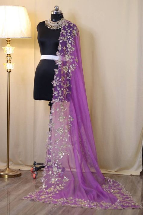 Lavender Veil, Hand Embroidered Dupatta, Purple Dupatta, Unique Wedding Veils, Beauty Salon Posters, Chocolate Quotes, Light Purple Dress, Lavender Silk, Wedding Clutch