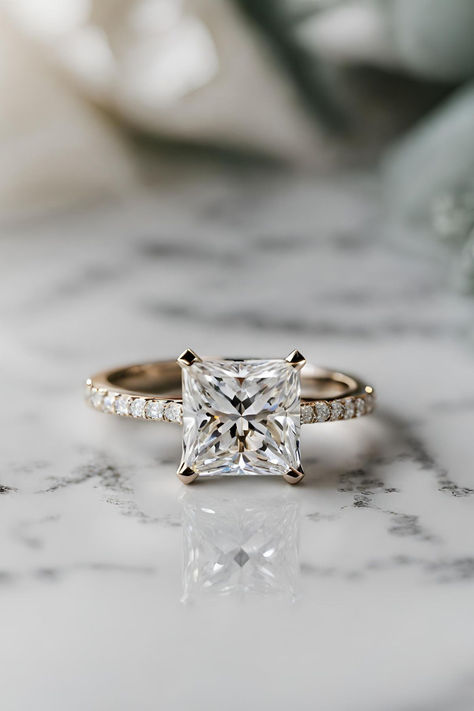 Princess Cut Settings, Princess Cut Gold Band, Engagement Rings Princess Cut, Thick Band Engagement Ring, Ring Board, Engagement Rings Halo Princess Cut, Engagement Ring Plain Band, Gold Band Engagement Rings, Engagement Ring Princess