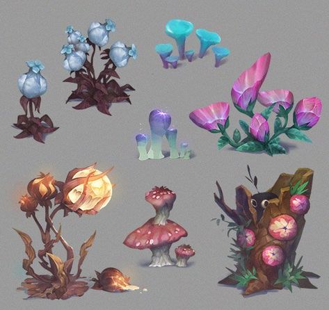 Plant Concept Art, Fantasy Plant, Draw Plants, Alien Plants, Props Concept, Props Art, Game Concept Art, Arte Sketchbook, Game Concept