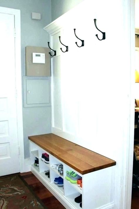 3 Ways to Repurpose Your Entryway Nook ~ Matchness.com Entryway Bench And Coat Rack, Entry Hall Bench, Bench And Coat Rack, Entry Coat Rack, Foyer Storage, Hallway Ideas Diy, Foyer Bench, Entrance Bench, Diy Entryway Bench