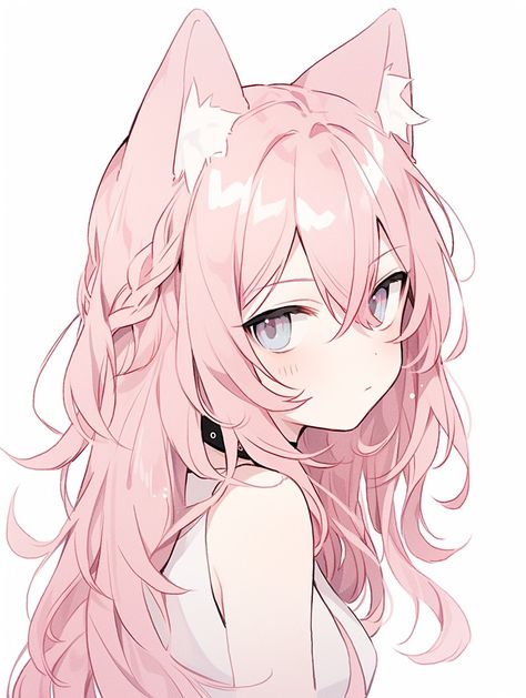 Catgirl Oc Art, Kawaii Oc Art, Pink Hair Oc Art, Kemonomimi Pfp, Catgirl Manga, Cat Girl Oc, Catgirl Oc, Cat Ears Drawing, Pink Hair Drawing