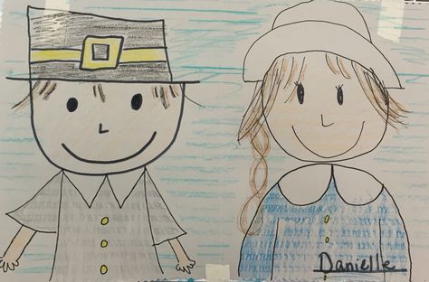 Directed Drawing Pilgrim boy and girl Directed Drawing For Kids, Kindergarten Autumn, Thanksgiving Centers, November Classroom, Pilgrims And Indians, Drawing 101, Thanksgiving Kindergarten, Thanksgiving School, Learning Art