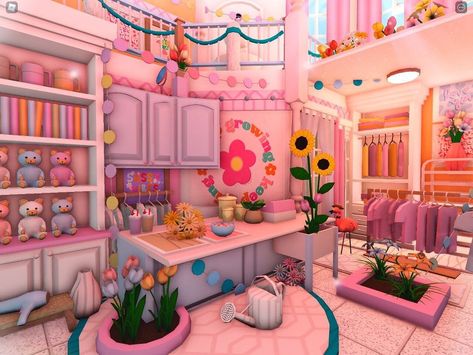 Pastel Tiny House, Bloxburg Kawaii Bedroom, Maximalist Bloxburg House, Bloxburg Boutique Ideas, Bloxburg Pastel House, Bloxburg Gaming Room Ideas, Bloxburg Aesthetic Houses, Kawaii Bloxburg House, Bloxburg Kawaii