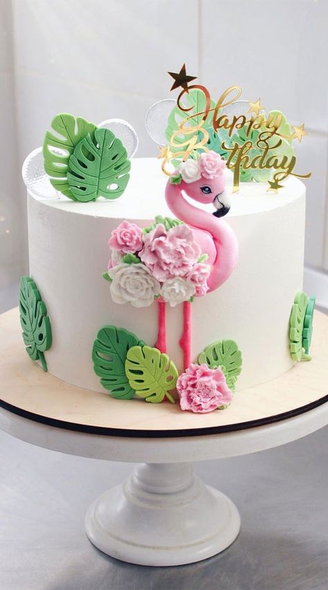 37 Best kids Birthday Cake Ideas : Tropical Themed Birthday Cake Easy Flamingo Cake, 11th Birthday Cake Girl, Flamingo Cake Ideas, Tropical Cake Ideas, Two Tone Cake, Tropical Themed Cake, Pretty Cake Ideas, Summer Party Cake, Tropical Cakes