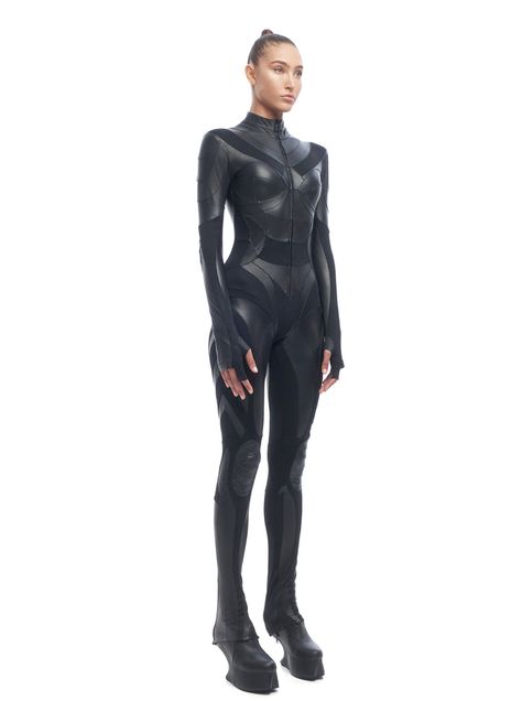 Fabric Paneling, Full Length Bodysuit, Zip Up Bodysuit, Outfit Comfortable, Outfits Athletic, Body Movement, Cat Woman, Bodysuit Designs, Futuristic Style