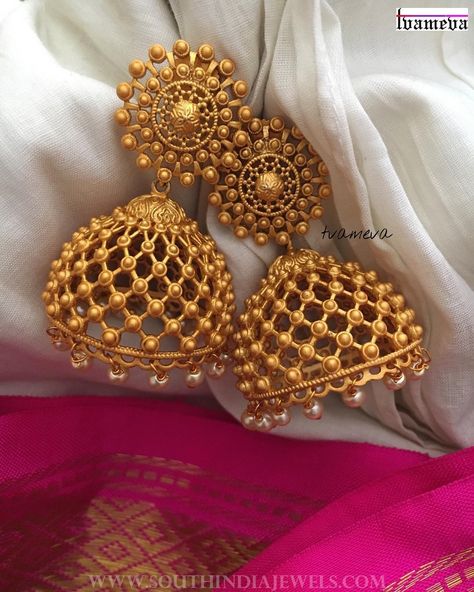 New matt finish gold plated jhumka highlighted with pearls. For inquiries, please reach the seller below. Seller Name : Tvameva Instagram : https://www.instagram.com/tvameva/ Contact : 9994767370 Related PostsGold Plated Antique Ruby Jhumka From TvmevaAntique Gold Plated Attigai NecklaceGold Plated Long Lakshmi Necklace with JhumkaMatt Finish Ruby Coin NecklaceMatt Finish Mango Necklace SetGold Plated Jhumka From …