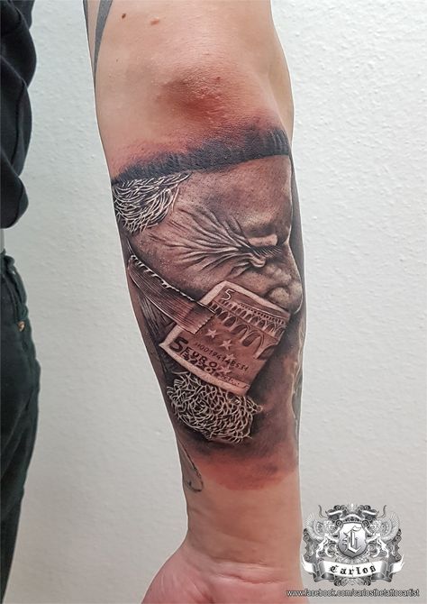 Euro Tattoo, Euro Money, Red Tattoo Ideas, Black And Grey Tattoo, Red Tattoo, Red Tattoos, Realistic Tattoo, Grey Tattoo, Black And Grey Tattoos