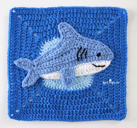 Crochet Shark - Under the Sea Cal Square 11 Shark Applique, Bernat Super Value Yarn, Crochet Cartoon, Crochet Shark, Gingerbread Ideas, Corner Crochet, Repeat Crafter Me, Crochet Eyes, Crochet Santa