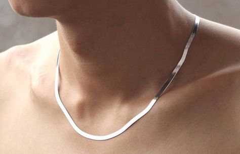 Collarbone Necklace, Link Necklace Silver, Silver Plated Necklace, Flat Silver Chain, Short Silver N Colar Chocker, Collarbone Necklace, Men Jewellery, Silver Link Necklace, Necklace Snake, Gold Snake Chain, Handwriting Jewelry, Stainless Steel Chain Necklace, Snake Chain Necklace