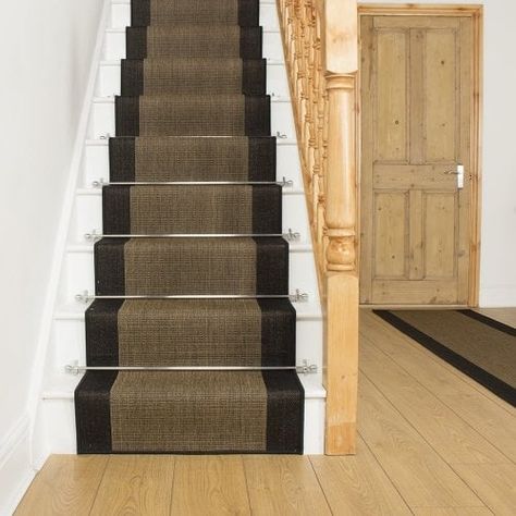 Jenga Black Stair Runner - Free delivery plus a 'No Quibble' 30 day returns policy Stairs With Runner, Black Stair Runner, Stair Carpet Runner, Black Stairs, Beautiful Stairs, Stair Rods, Flat Weave Carpet, Stair Carpet, Nest Design