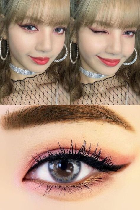 Iconic Kpop Makeup Looks, Lisa Makeup Blackpink Tutorial, Lisa Eye Makeup, Makeup Idol Kpop Girl, Kpop Makeup Looks, Kdrama Makeup, Lisa Makeup, Winter Makeup Looks, Idol Makeup