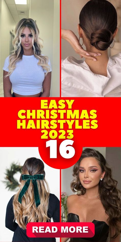 This Christmasmake the most of your hair's potential with easy Christmas hairstyles for short hairlong hairand medium hair in 2023Whether you prefer short hair straight looks or elaborate updos for long hairthere's something to suit your styleIncorporate braids or ribbons for a festive touch to your holiday look. Christmas Hairstyles For Short Hair, Easy Christmas Hairstyles, Hairstyles For Short Straight Hair, Easy Straight Hairstyles, Short Hair Straight, Classy Christmas Party, Holiday Party Hair, Diy Updo, Christmas Party Hairstyles