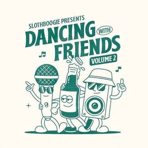 Mascot retro Dancing With Friends, Vintage Mascot, 심플한 그림, Yellow Sunshine, Wallpaper Retro, Albert Park, Retro Cartoons, Mascot Design, Tee Shirt Designs