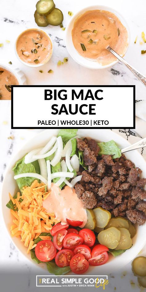 Whole30 Big Mac Salad, Paleo Burger Sauce, Healthy Condiments Clean Eating, Whole 30 Big Mac Salad, Paleo Sauces And Dressings, Low Cal Big Mac Sauce, Paleo Big Mac Salad, Burger Sauce Healthy, Healthy Burger Sauce