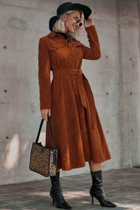 Single Breasted Belted Corduroy Shirt Dress Corduroy Shirt Dress, Single Dress, Winter Attire, Corduroy Shirt, Deep Winter, Fashion Mood Board, Cute Animals Images, Brown Belt, Prom Dresses Long With Sleeves