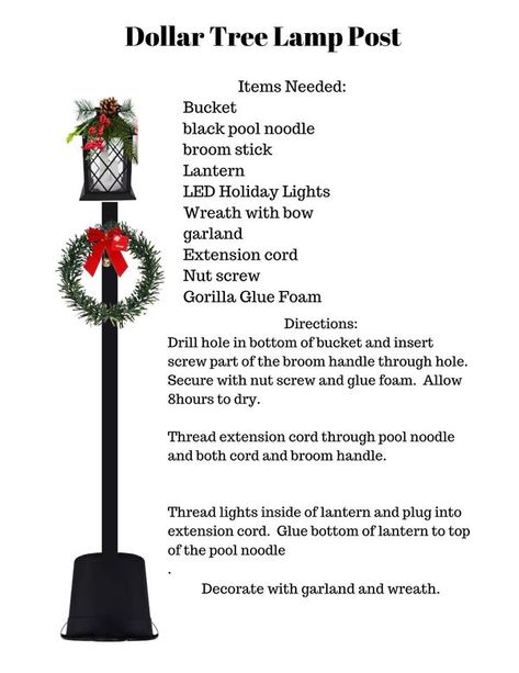 Dollar Store Christmas Lamp Post, Lantern Post Diy, Dollar Tree Lamp Post Diy, Diy Christmas Light Post, Dollar Tree Lanterns Diy Christmas, Diy Lamp Post Christmas, Lamp Post Decorating Ideas For Christmas, Dollar Tree Christmas Lamp Post, Dollar Tree Lamp Post